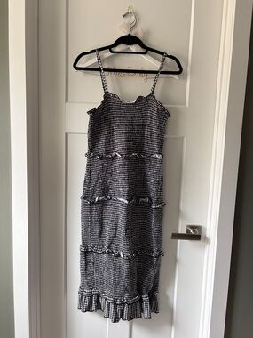No Boundaries Black & White Gingham Ruffle Strap Midi Dress WORN ONCE